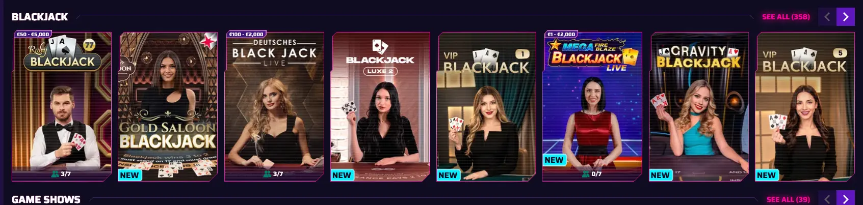 Live Blackjack Tische im Roby Casino mit unterschiedlichen Einsatzlimits