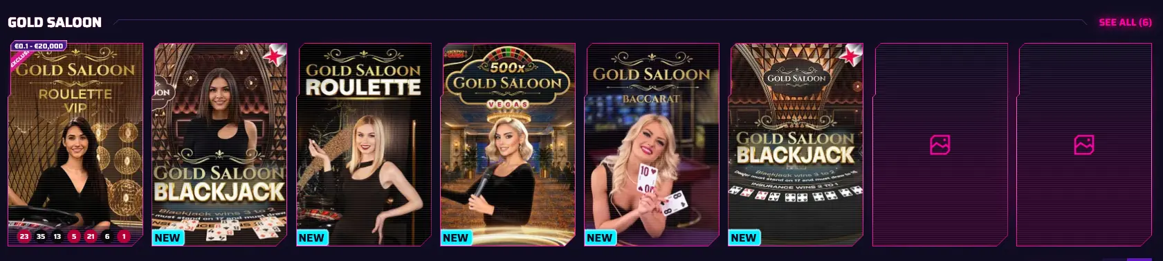 Gold Saloon Live Casino bei Roby Casino mit Baccarat, Roulette und Blackjack