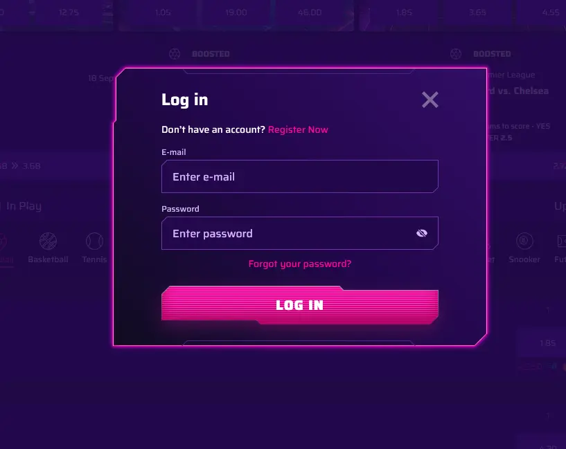 Roby Casino Login: Einloggen-Button und Anmeldeformular auf der Startseite