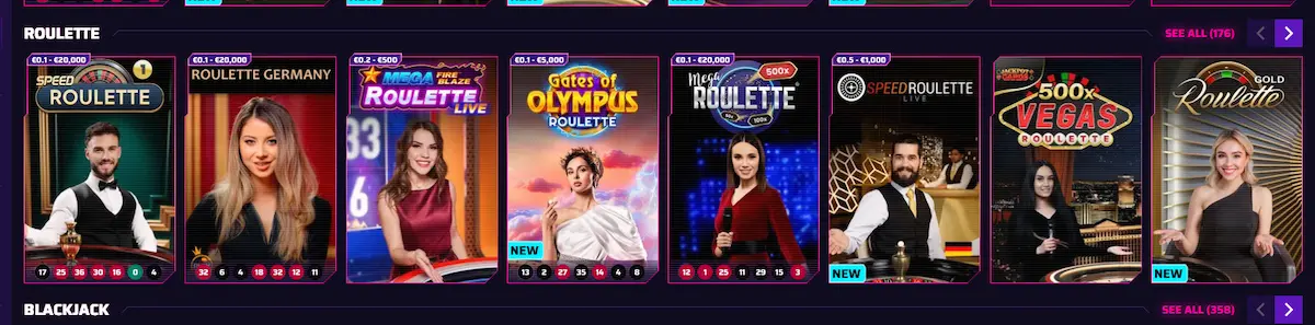 Live Roulette bei Roby Casino mit Lightning Roulette und europäischen Roulette-Tischen